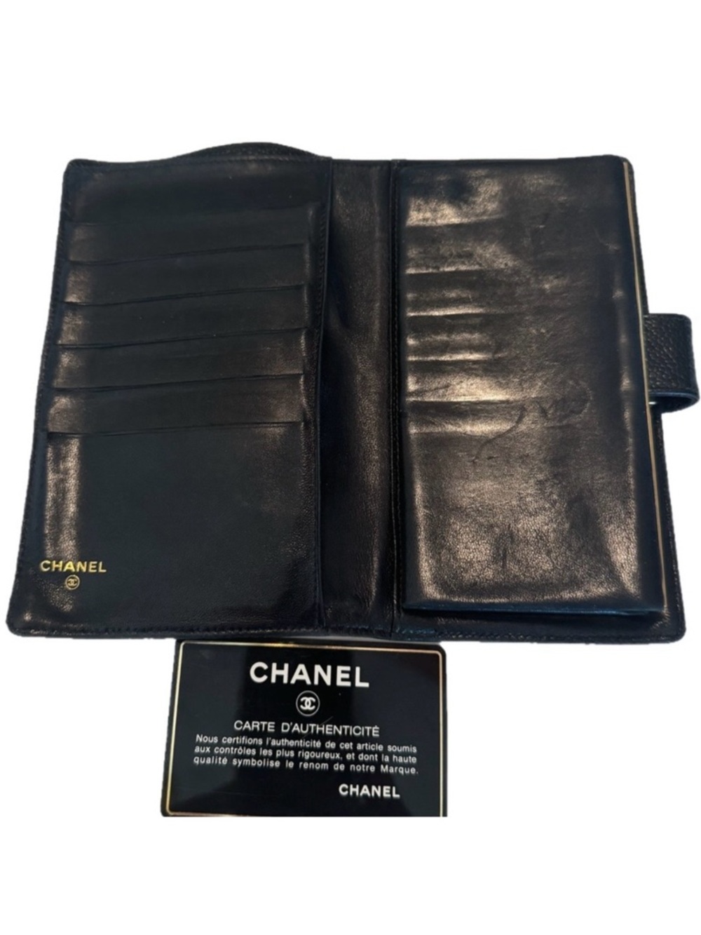 Chanel Vintage Caviar Kiss-Lock Wallet Black Leather CC Logo - Picture 4 of 9
